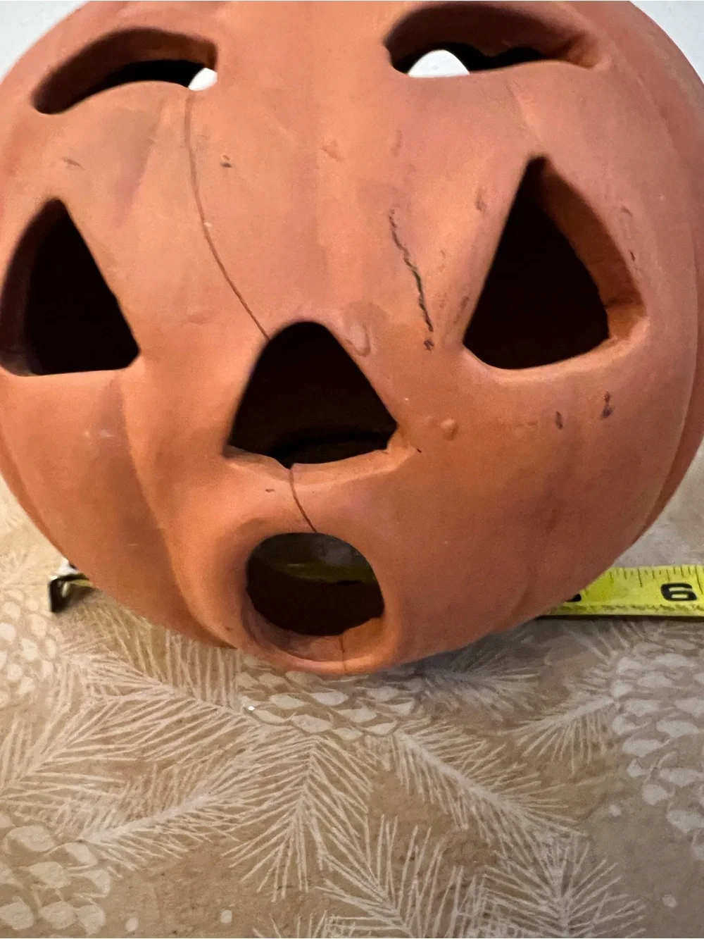 Two Faces- Vintage Terracotta Orange Ceramic Jack-O'-Lantern Pumpkin -